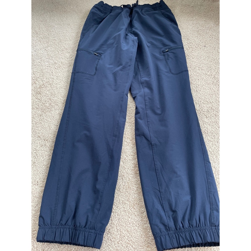 Eddie Bauer Womens 8 Fleece Lined Cargo Pants Navy Blue Plaid Hiking Outdoor